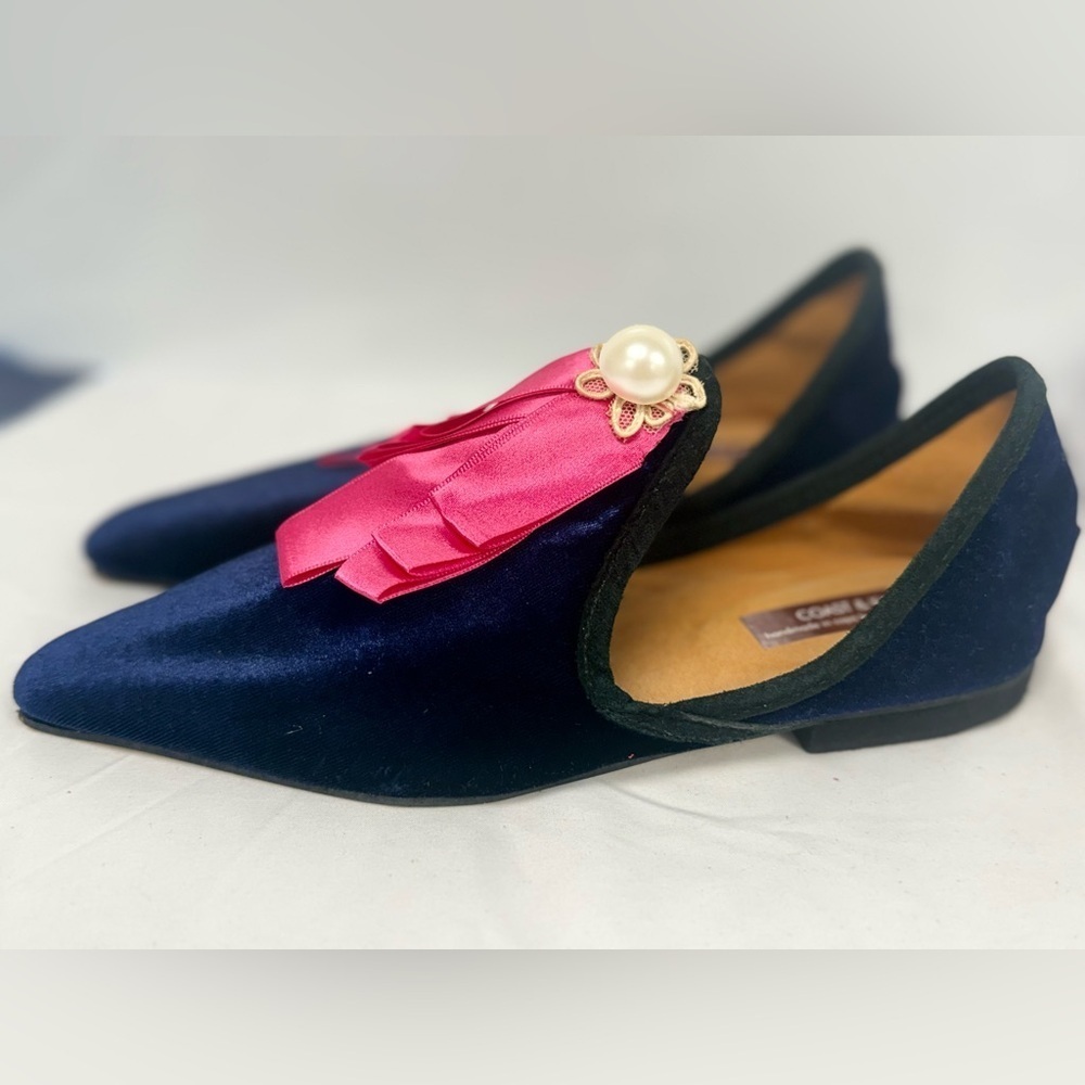 Coast and Koi handmade in Cape Town South Africa blue velvet flats sz 38 (7.5-8) - Picture 5 of 6
